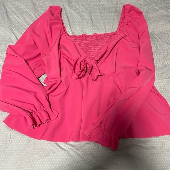 SHEIN Tops - SHEIN Hot Pink Square Neck Blouse
